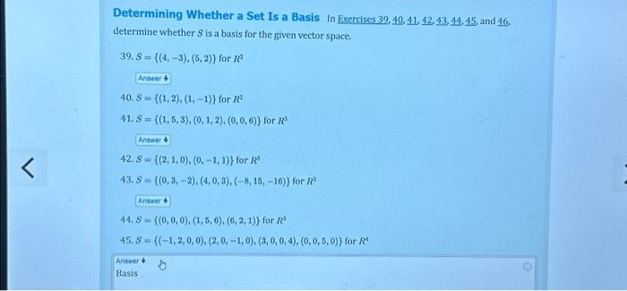 Solved Determining Whether A Set Is A Basis In Exercises 39, | Chegg.com