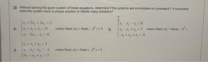 Solved 16 Without solving the given system of linear | Chegg.com