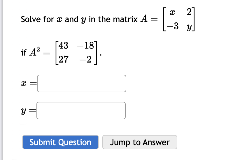Solved Solve for x ﻿and y in ﻿the matrix | Chegg.com