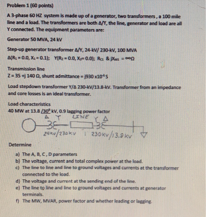 Solved Problem 1 (60 points) A3-phase 60 HZ system is made | Chegg.com