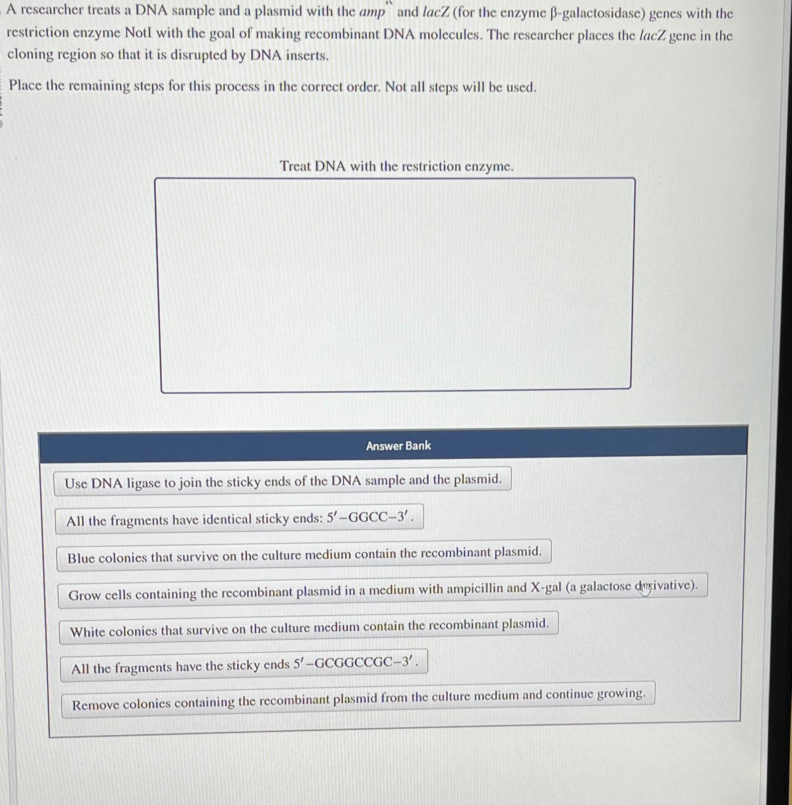 Solved A researcher treats a DNA sample and a plasmid with | Chegg.com