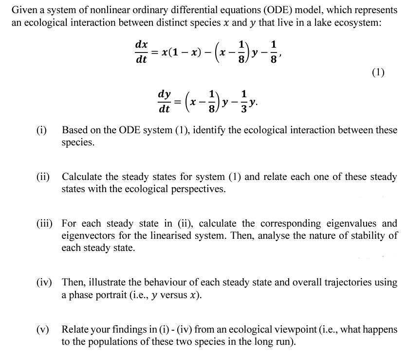 Solved Given a system of nonlinear ordinary differential | Chegg.com