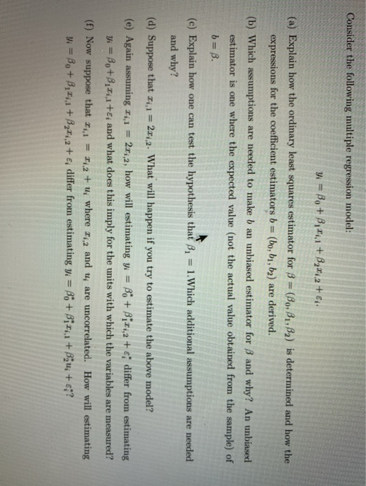 Solved Consider The Following Multiple Regression Model: Mi | Chegg.com