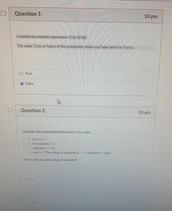 Solved Question 1 10 pts Consider the boolean expression: | Chegg.com