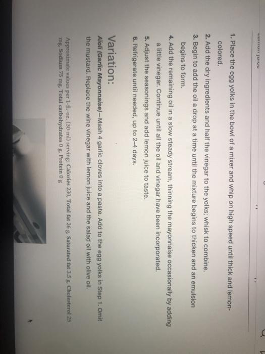 6. Calculate the recipe cost of the mayonnaise recipe