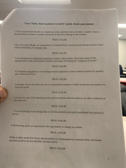 Solved True/False. Each question is worth 1 point. Circle | Chegg.com