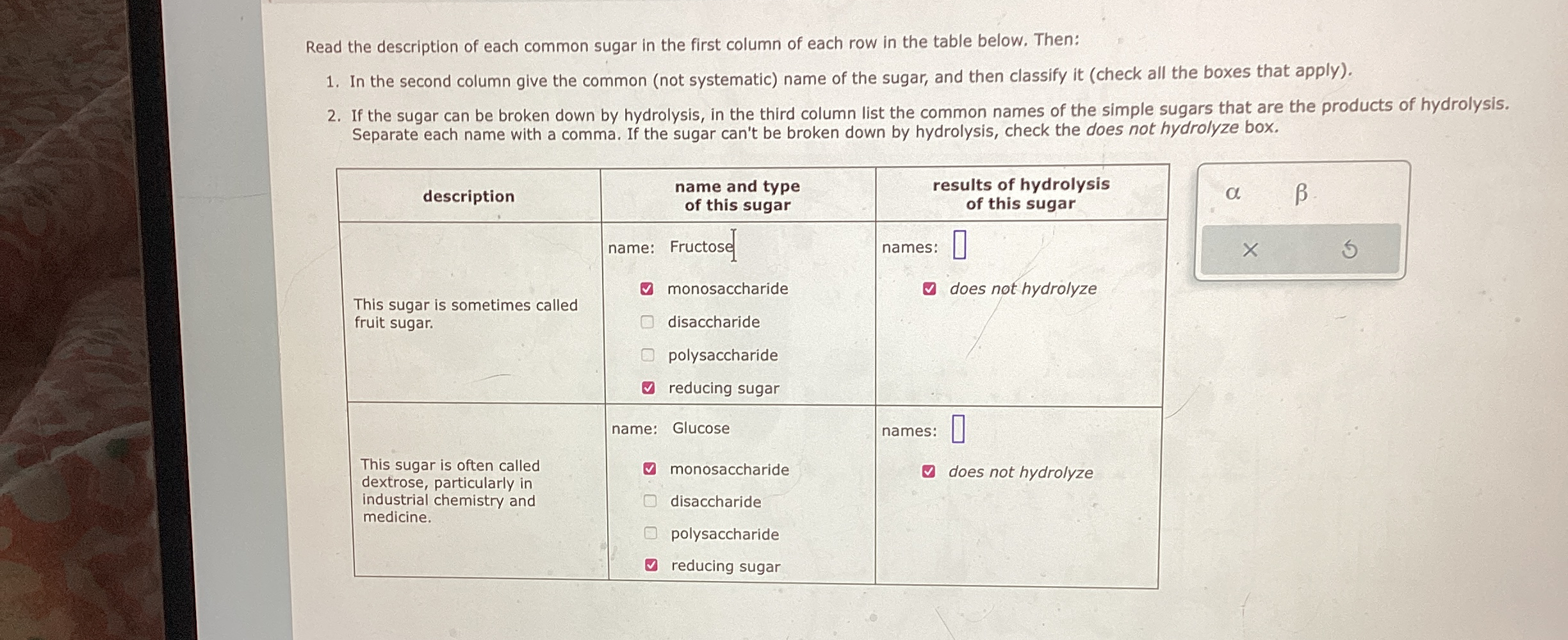 Solved Read the description of each common sugar in the | Chegg.com