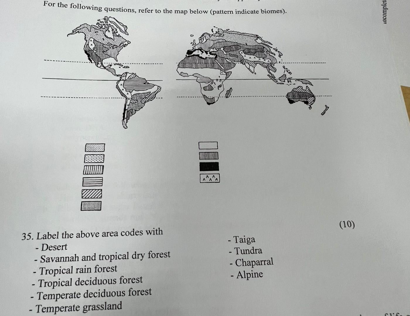 For the following questions, refer to the map below