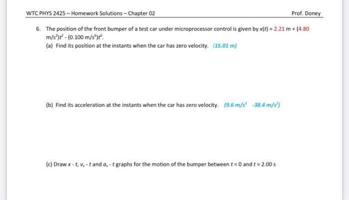 Solved WTC PHYS 2425 - Homework Solutions - Chapter 02 Prof. | Chegg.com