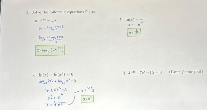 Solved 3. Solve the following equations for x : A. | Chegg.com