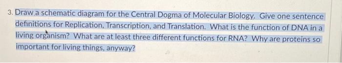Solved 3. Draw a schematic diagram for the Central Dogma of | Chegg.com