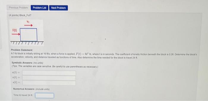 Solved (4 points) Block. For Problem Statement: A7.b block | Chegg.com