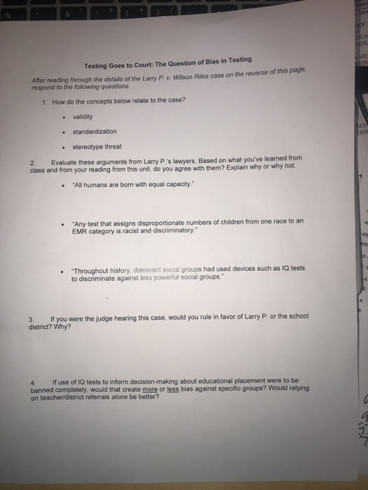 IN ERY NIT Testing Goes to Court: The Question of | Chegg.com