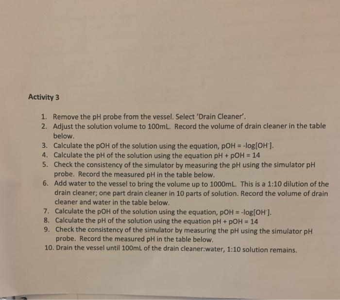 Solved Activity 3 1. Remove the pH probe from the vessel. | Chegg.com