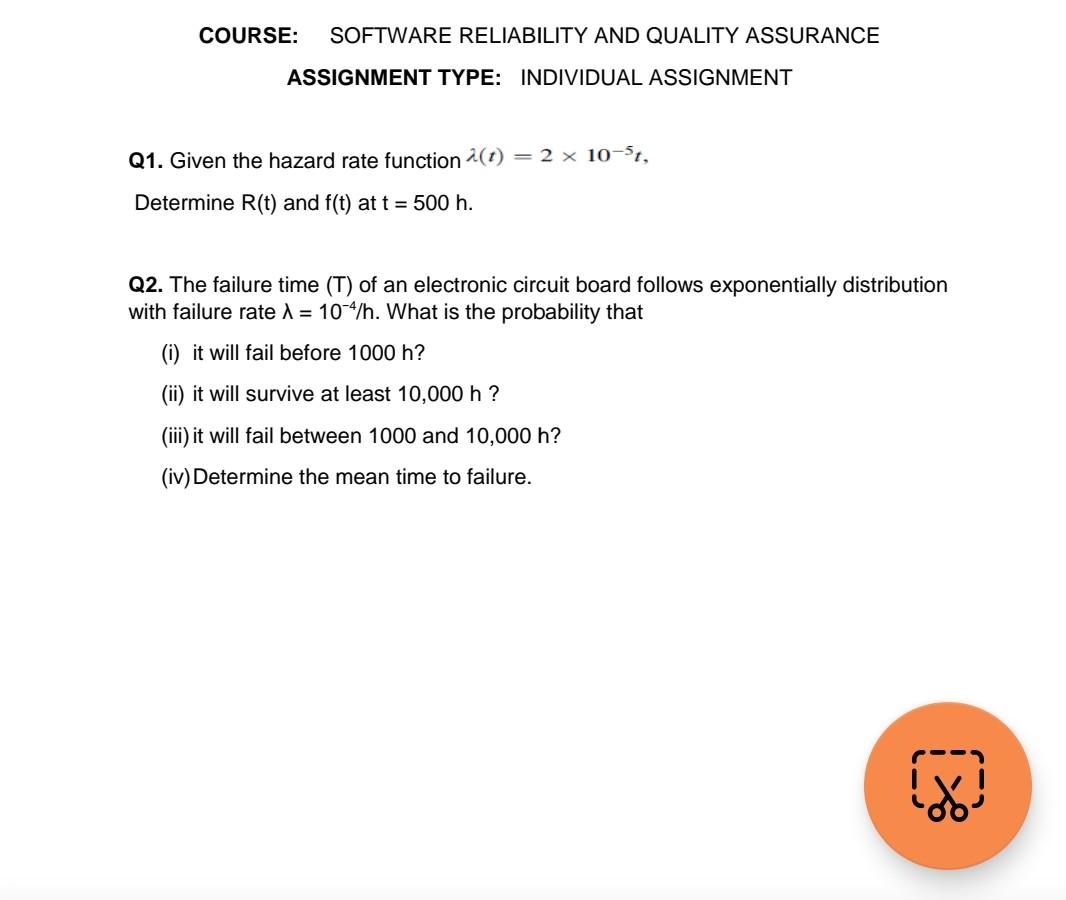 Solved COURSE: SOFTWARE RELIABILITY AND QUALITY ASSURANCE | Chegg.com