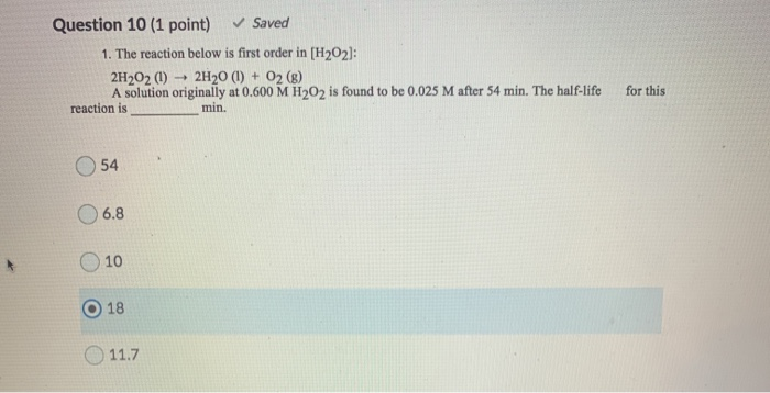 Solved Question 10 (1 point) Saved 1. The reaction below is | Chegg.com