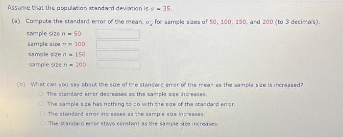 Solved Assume that the population standard deviation is | Chegg.com