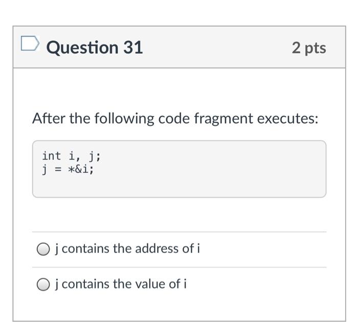 Solved Question 31 2 pts After the following code fragment | Chegg.com