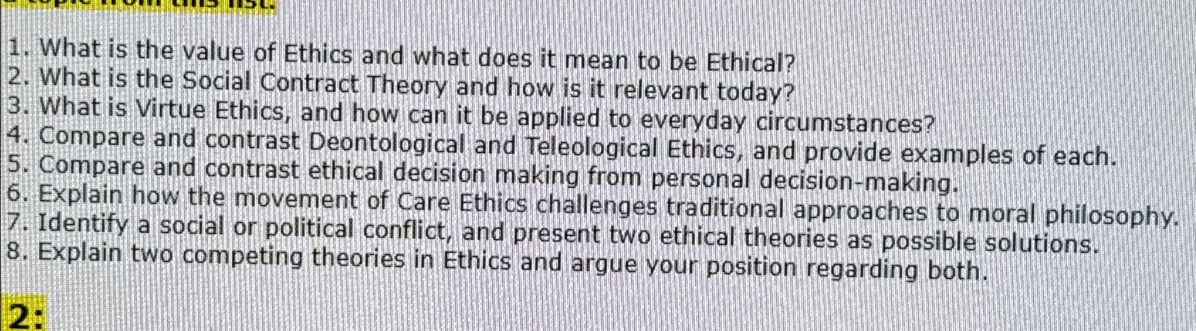Solved What is the value of Ethics and what does it mean to | Chegg.com