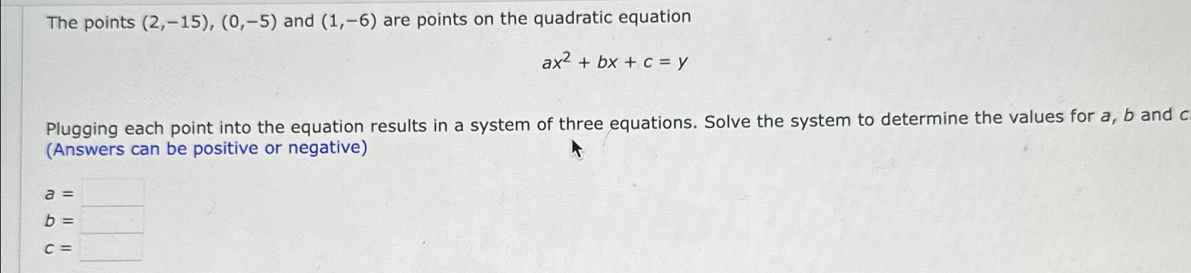 Solved The points (2,-15),(0,-5) ﻿and (1,-6) ﻿are points on | Chegg.com