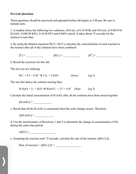 Solved Iodine Clock Reaction "Iodine Clock" refers to a