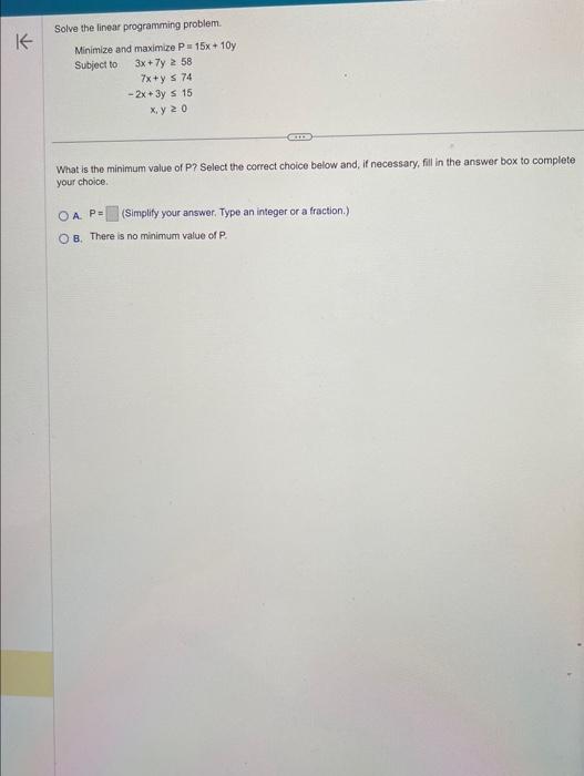 Solved Solve the linear programming problem. Minimize and | Chegg.com