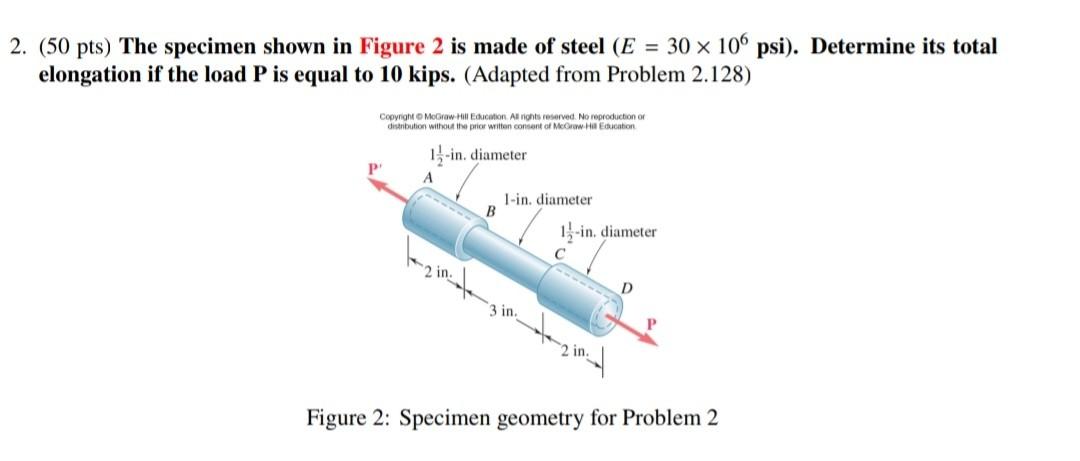Solved 2. ( 50pts) The specimen shown in Figure 2 is made of | Chegg.com