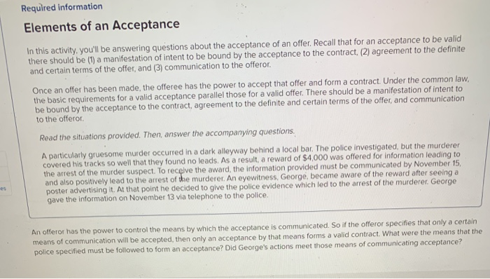 Solved Required Information Elements Of An Acceptance In Chegg Com