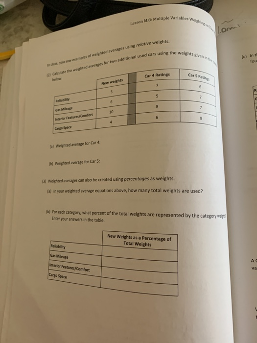 Solved Lesson M 8 Out Of Class Exercise Multiple Variabl Chegg Com