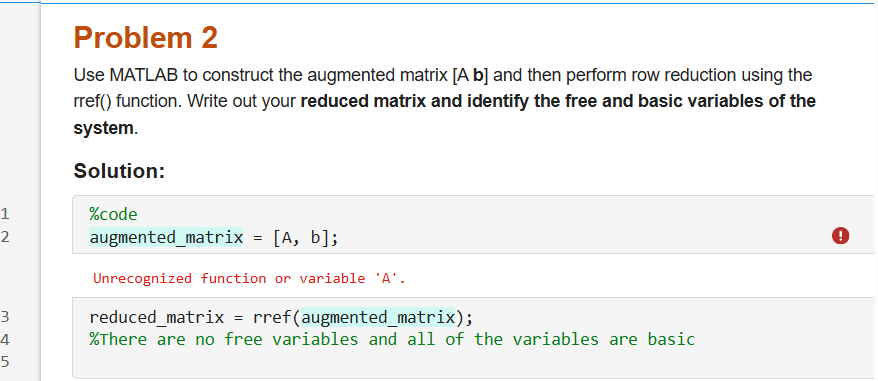 Solved Problem 2 Use MATLAB to construct the augmented | Chegg.com
