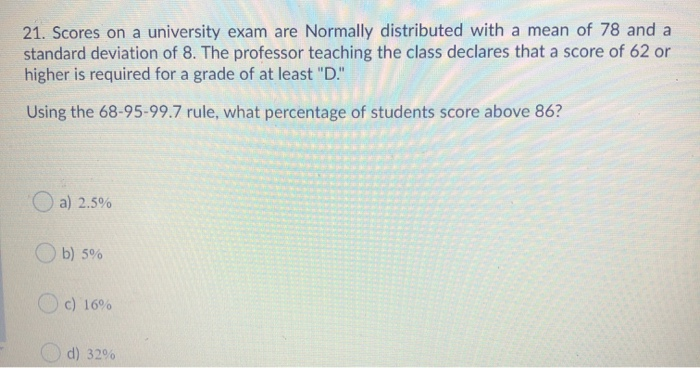 Solved 21. Scores on a university exam are Normally | Chegg.com