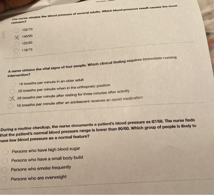 Solved The Nurse Obtains The Blood Pressure Of Several Chegg Com