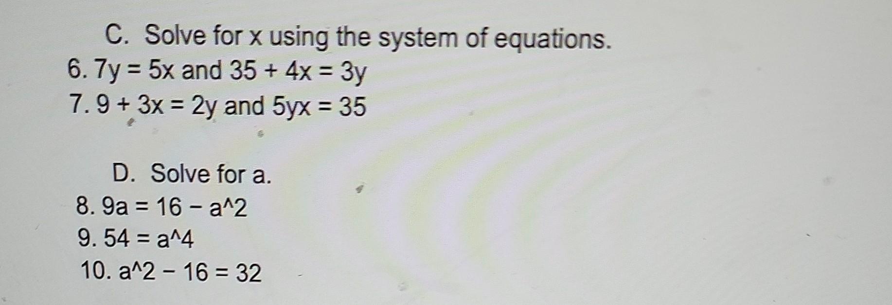 x y 7 x 5 solve for y