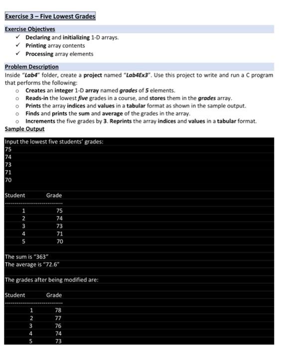 Solved Exercise 3 - Five Lowest Grades Exercise Objectives | Chegg.com