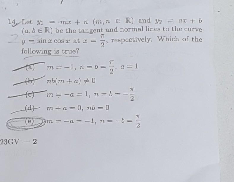 Solved 14. Let Y1=mx+n(m,n∈R) And Y2=ax+b (a,b∈R) Be The | Chegg.com