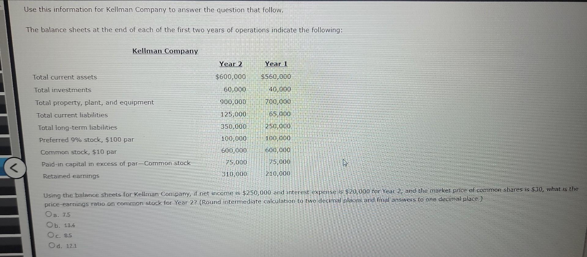 Solved Use this information for Kellman Company to answer