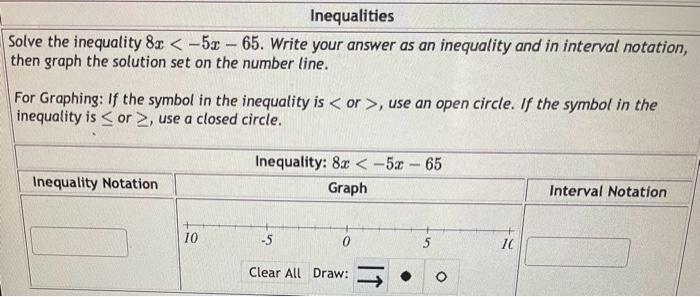 Solved Solve the inequality 8x 5x 65. Write your answer as