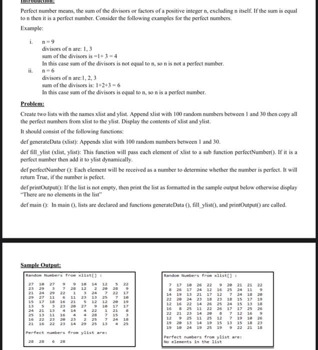 Solved Perfect number means, the sum of the divisors or | Chegg.com