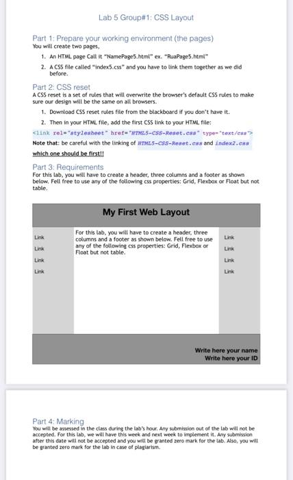 Solved Lab 5 Group #1: CSS Layout Part 1: Prepare your | Chegg.com