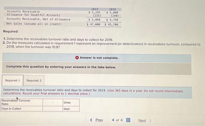 Solved 1. Determine the receivables turnover ratio and days | Chegg.com