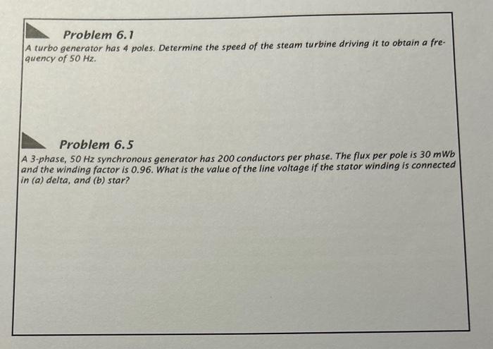 Solved Problem 6.1 A turbo generator has 4 poles. Determine | Chegg.com