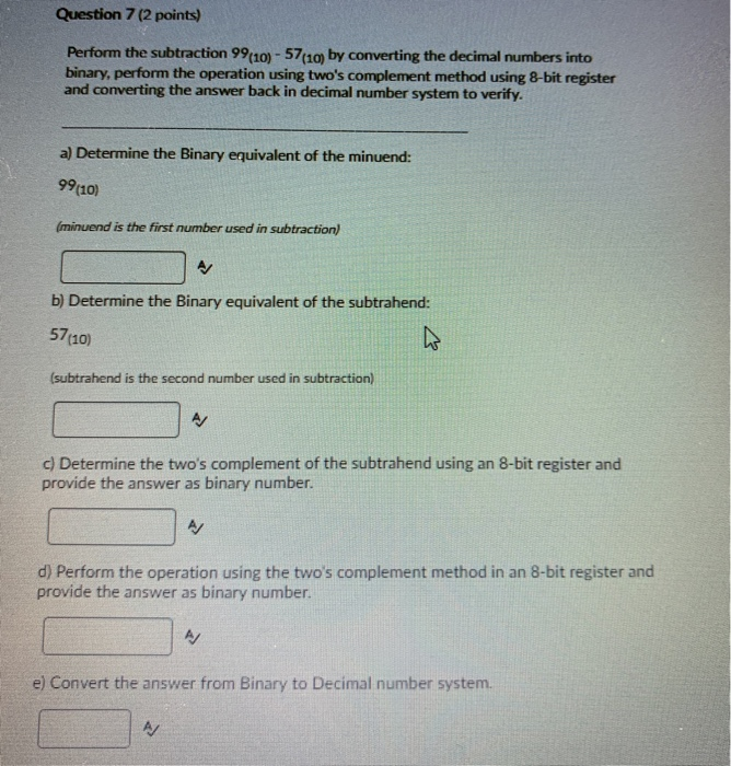 Solved Question 7 2 Points Perform The Subtraction 99 1 Solved Question 7 2 Points Perform