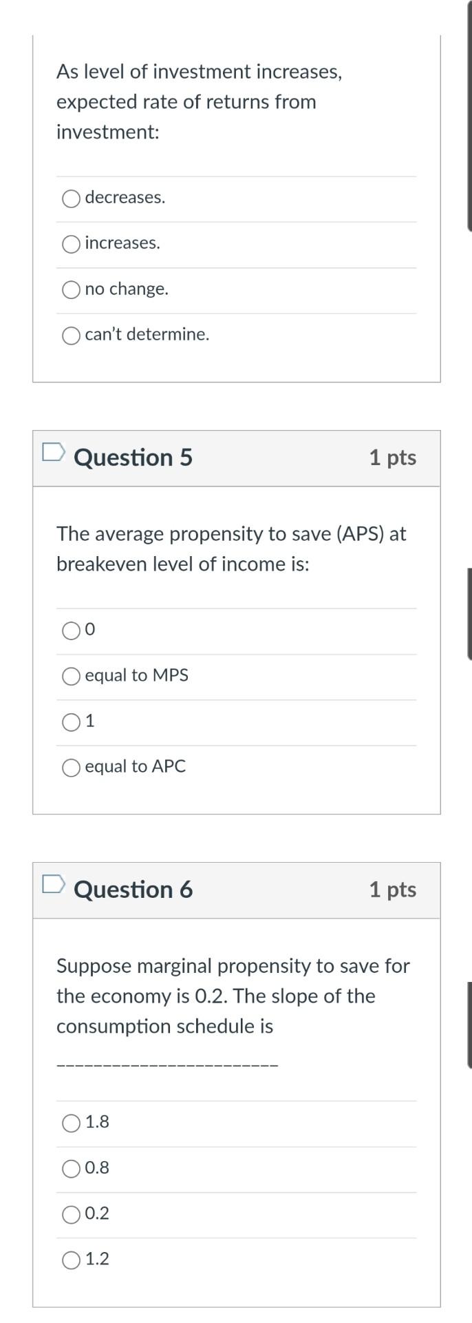 Solved As level of investment increases, expected rate of | Chegg.com