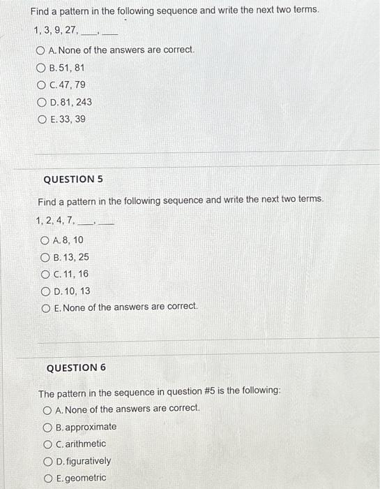 Solved Find a pattern in the following sequence and write