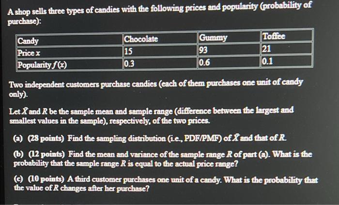 Solved A shop sells three types of candies with the | Chegg.com