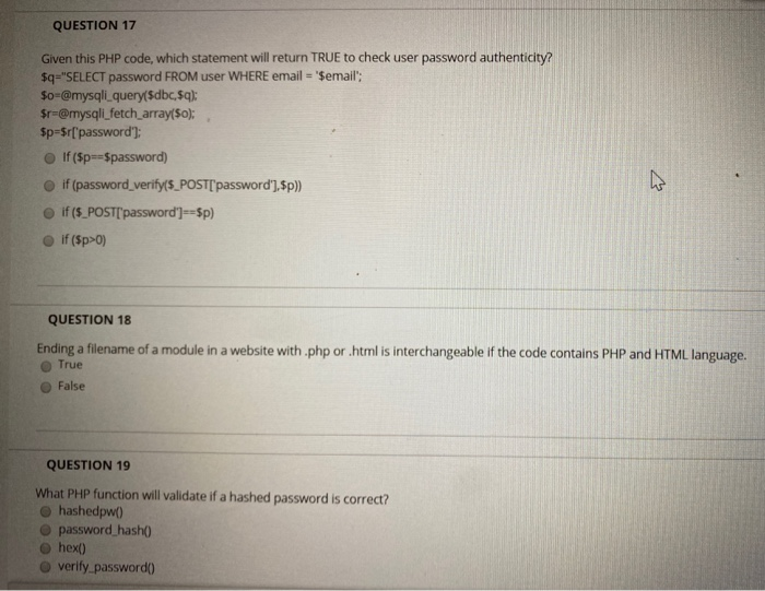 Solved QUESTION 17 Given this PHP code, which statement will | Chegg.com