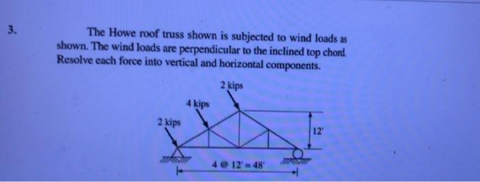 Solved 3. The Howe roof truss shown is subjected to wind | Chegg.com