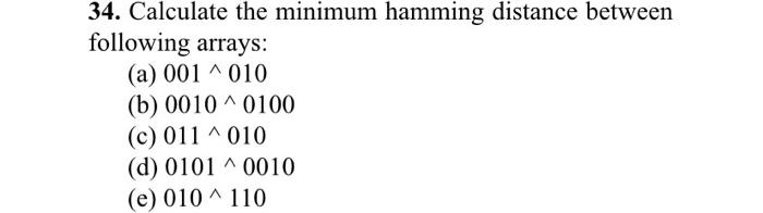 Solved 34. Calculate the minimum hamming distance between | Chegg.com