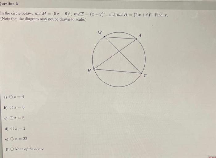 Solved In the circle below, m∠M=(5x−9)∘,m∠T=(x+7)∘, and | Chegg.com