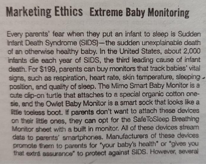 Marketing Ethics Extreme Baby Monitoring Every | Chegg.com